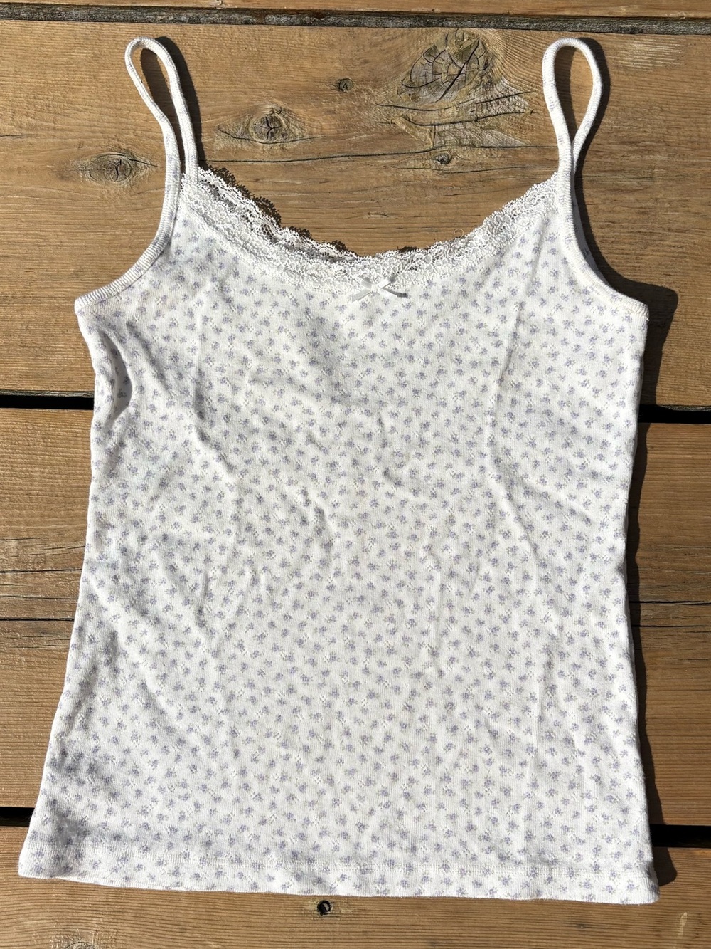Brandy Melville White Cami with Light Purple Floral Print